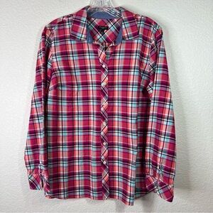 Talbots Women's Pink Plaid Long Sleeve Button Front Shirt Size‎ Large Petite